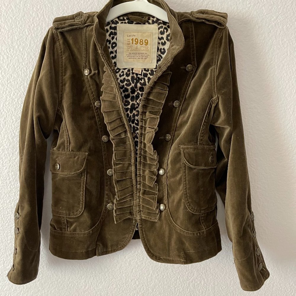 Children's Place Olive Green Velvet Jacket Girl's Size L